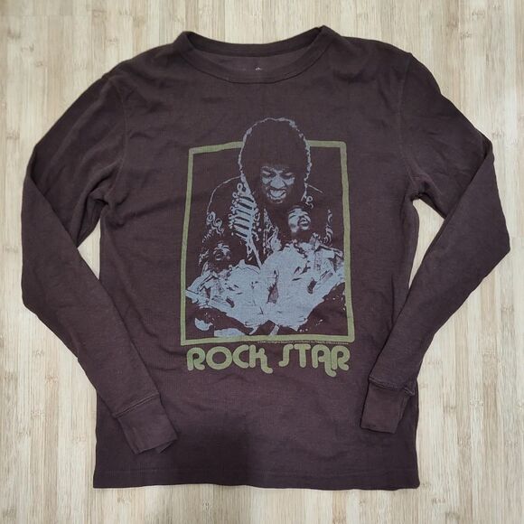 OOP Vintage JIMI HENDRIX BROWN ROCK STAR ROCK ICONS THERMAL SHIRT Size Large - Picture 1 of 3